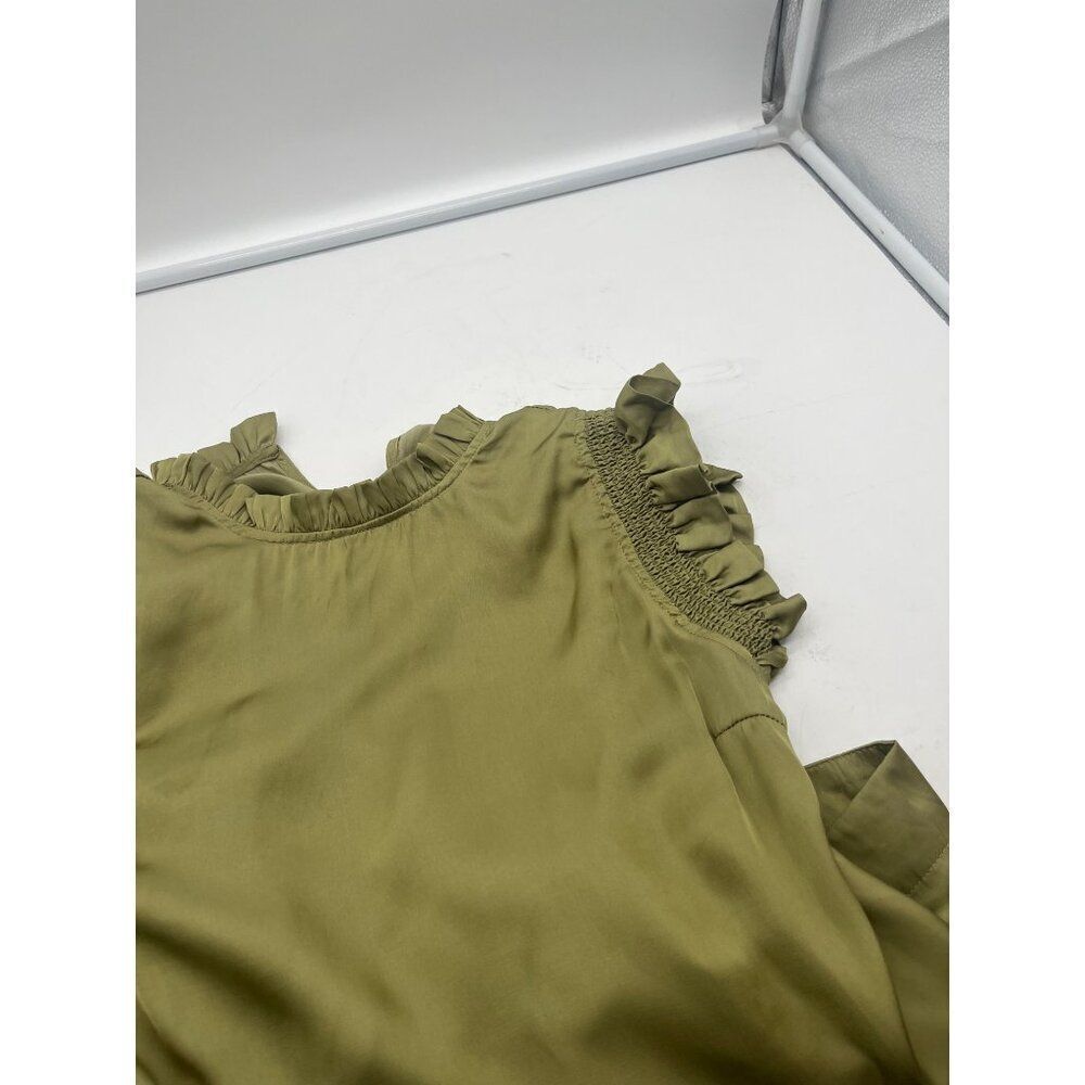 T Tahari Women’s Ruffle Trim Sleeveless Satin Blouse, Olive Green, S - Picture 12 of 12